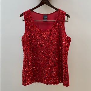 Covington red sequin sleeveless blouse / Large